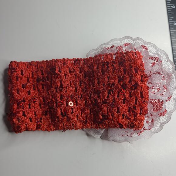 Baby Girl Toddler Christmas Headband Oversize Lace & Rhinestones Bow Red White - Picture 6 of 6